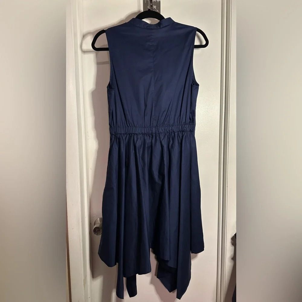NWT Diane Von Furstenberg DVF Marlene Cotton Poplin Asymmetric Hem Dress Navy M - Picture 5 of 11